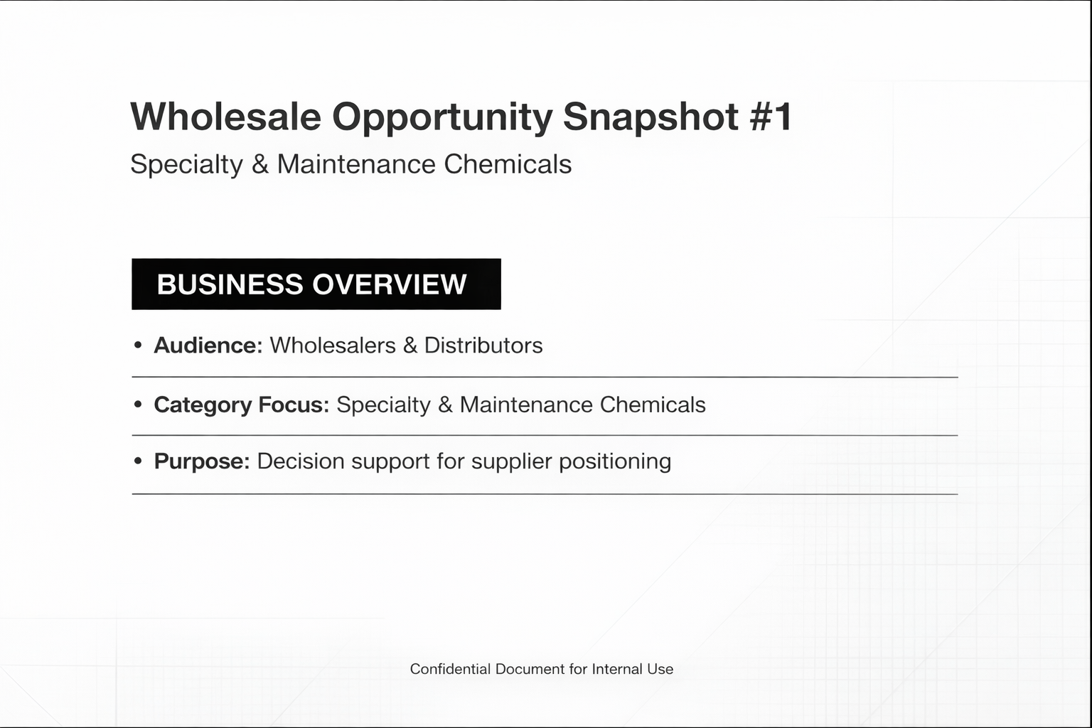 Wholesale Opportunity Snapshot #1: Specialty & Maintenance Chemicals